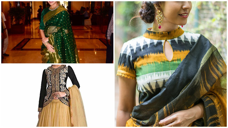 Chinese collar on sale saree blouse designs