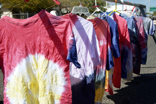 tie and dye fabric drying