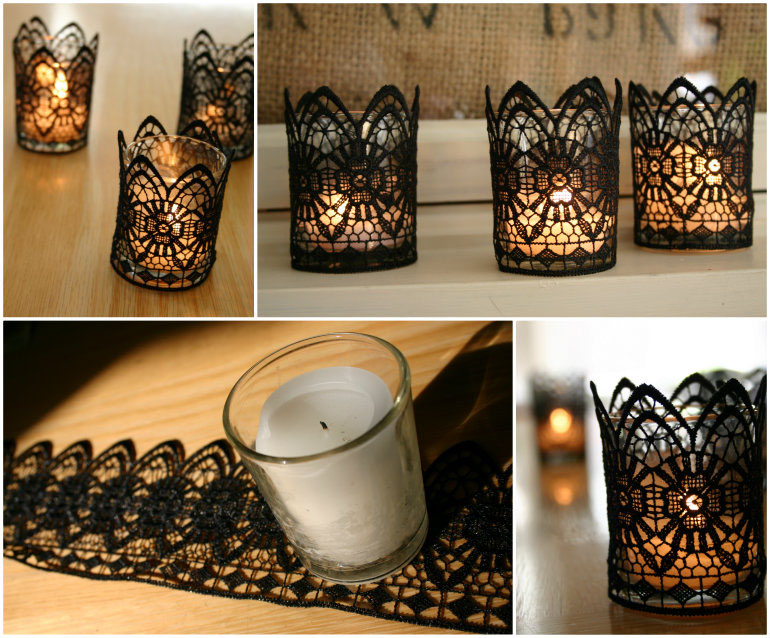 candles holders with laces candles holders with laces
