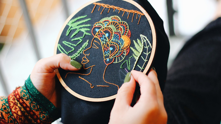 Oval Floral Embroidery Hoop Art with Stitched Lines – Catshy Crafts