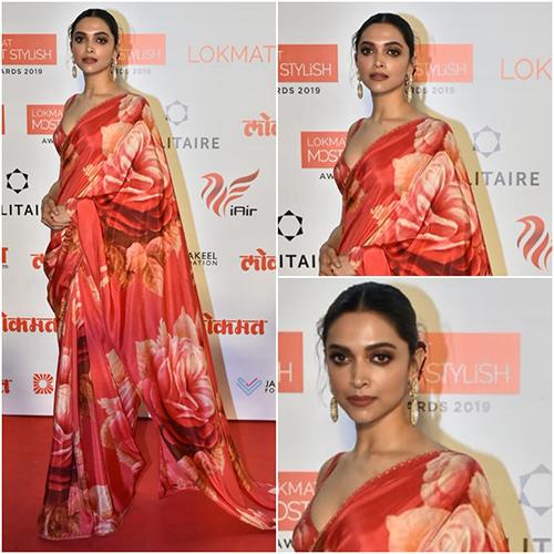 DEEPIKA IN DIVINE RED FLORAL SAREE DEEPIKA IN DIVINE RED FLORAL SAREE